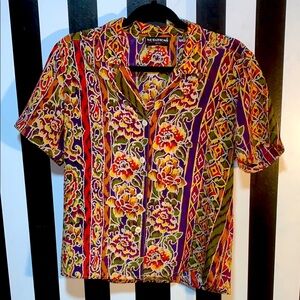 Vintage Colorful Floral Button-Up Shirt Size 4 Women's Small 2/4/6 Office Casual